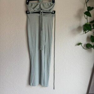 Princess Polly Ribbed Strapless Set – Top & Pants, Sage Green, Size 6
